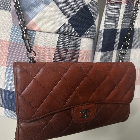 Authentic Chanel Brown Classic Flap Wallet With Chain - Picture 9 of 12